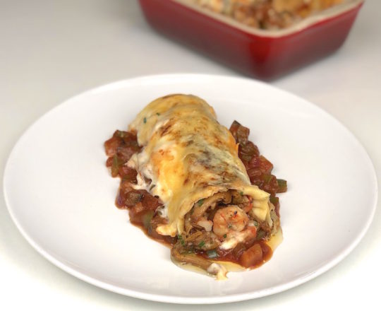 Pancakes stuffed with mushrooms and prawns recipe
